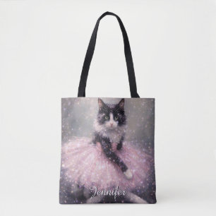 Bolso De Tela Gato Bailarina Brillante en Tutú Rosa