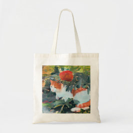 Bolso De Tela gato bajo un arbusto florido mejorado