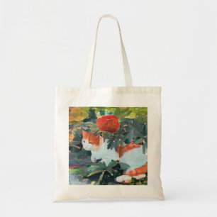 Bolso De Tela gato bajo un arbusto florido mejorado