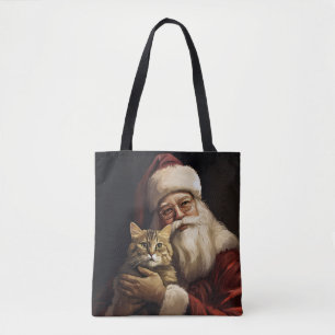 Bolso De Tela Gato Bengal con Navidad Festiva de Santa Claus