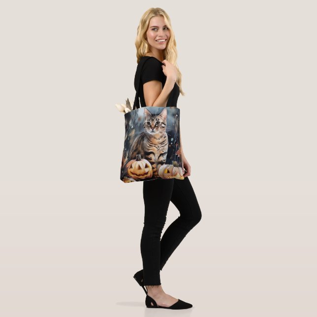 Bolso De Tela Gato Bengal de Halloween con calabazas aterradoras (Puesto)