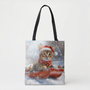 Bolso De Tela Gato Bengal en Trineo Deja que Nieve Navidad