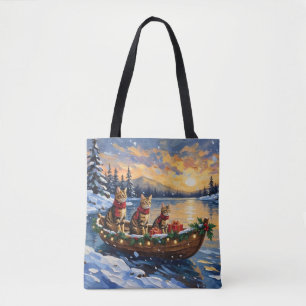 Bolso De Tela Gato Bengal Navidad Barco Fiesta