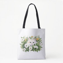 Gato Blanco Acuarela En Daisies