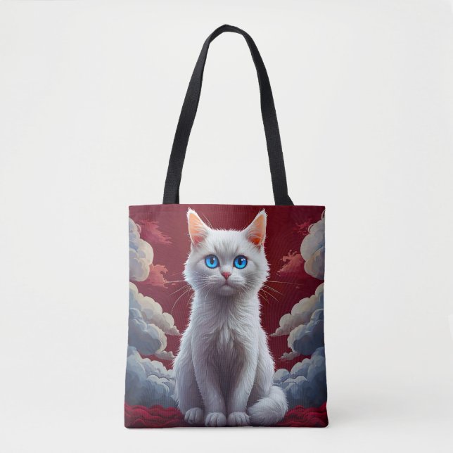 Bolso De Tela Gato Blanco Adorable (Anverso)