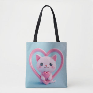 Bolso De Tela Gato Blanco Adorable con Corazón Diseño de Amor Ga