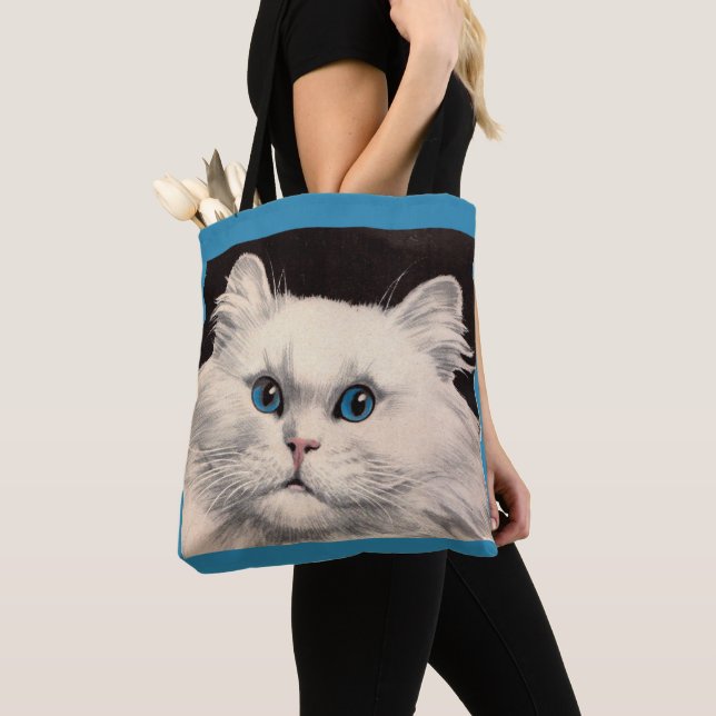 Bolso De Tela gato blanco con ojos azules (Detalle)