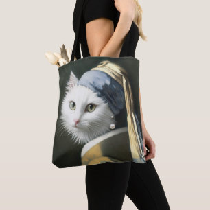 Bolso De Tela Gato blanco con pintura de Pearl Earring