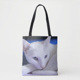 Bolso De Tela Gato Blanco Hermoso/Agrega la Foto de tu Mascota