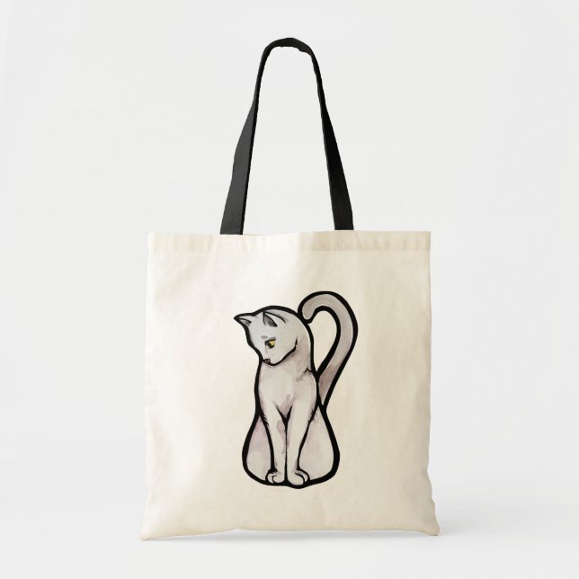 Bolso De Tela Gato blanco lindo (Frente)