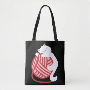 Bolso De Tela Gato blanco lindo con bola de hilo