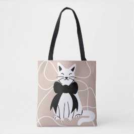 Bolso De Tela Gato blanco y negro con línea abstracta