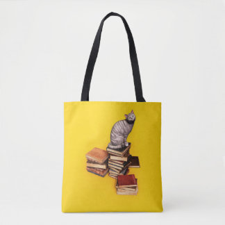 Bolso De Tela Gato británico sobre una pila de libros