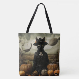 Bolso De Tela Gato Bruja con Calabazas