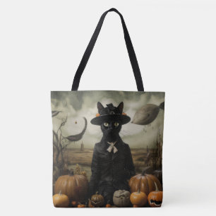 Bolso De Tela Gato Bruja con Calabazas