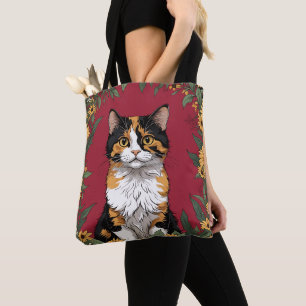 Bolso De Tela Gato Calico de Maryland y Flores de Susana de Ojos