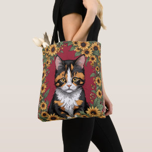 Bolso De Tela Gato Calico de Maryland y Flores de Susana de Ojos