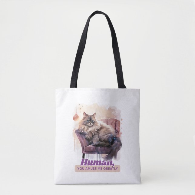 Bolso De Tela Gato caprichoso "Humano, me amueves grandemente" (Anverso)
