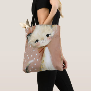 Bolso De Tela Gato caprichoso rosa malva polvoriento terracota a