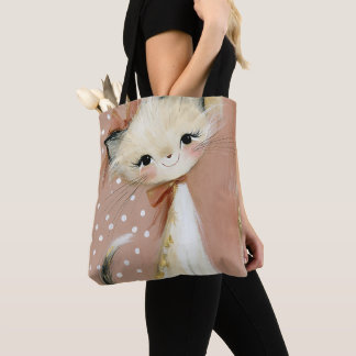 Bolso De Tela Gato caprichoso rosa malva polvoriento terracota a