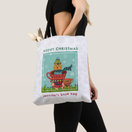 Bolso De Tela Gato caprichoso sentado en una taza de té en Navid