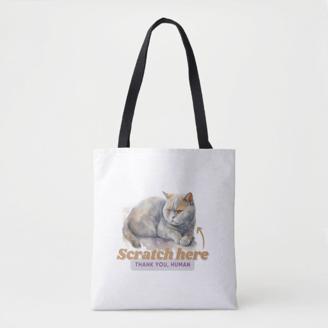 Bolso De Tela Gato Cheeky "Scratch Here, Gracias Human" (Anverso)