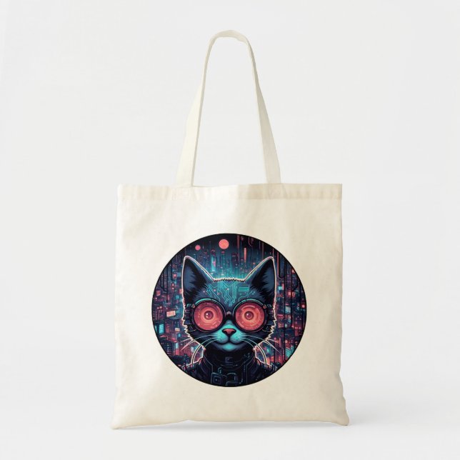 Bolso De Tela Gato cibernético futurista (Frente)