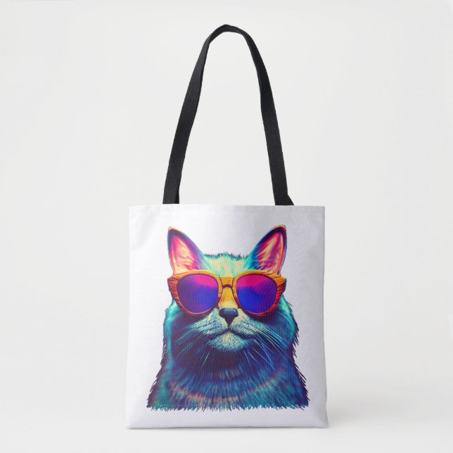 Bolso De Tela Gato colorido con gafas de sol (Anverso)