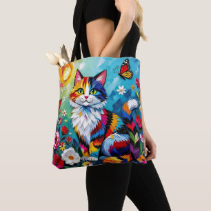 Bolso De Tela Gato Colorido y Mariposa
