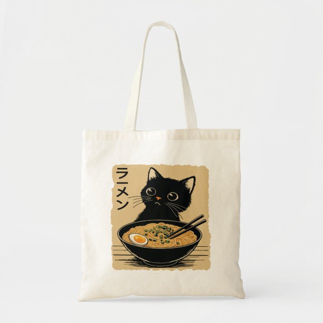 Bolso De Tela Gato comiendo ramen  (Frente)