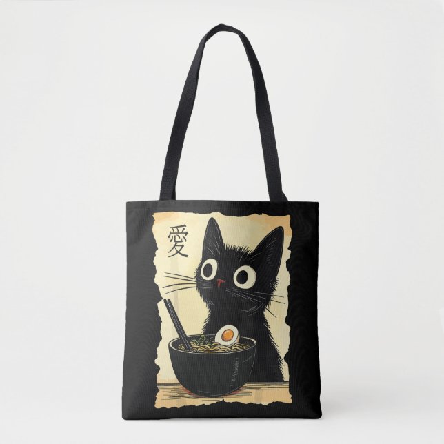 Bolso De Tela Gato comiendo ramen  (Anverso)