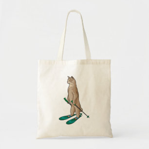 Bolso De Tela Gato como esquiador con bastones de esquí y esquí