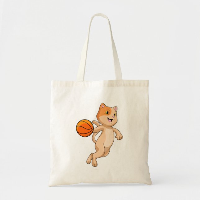 Bolso De Tela Gato como jugador de baloncesto con baloncesto (Frente)