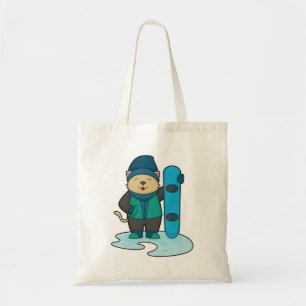 Bolso De Tela Gato como snowboarder con Snowboard