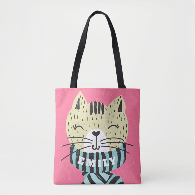 Bolso De Tela gato con bufanda de invierno (Anverso)