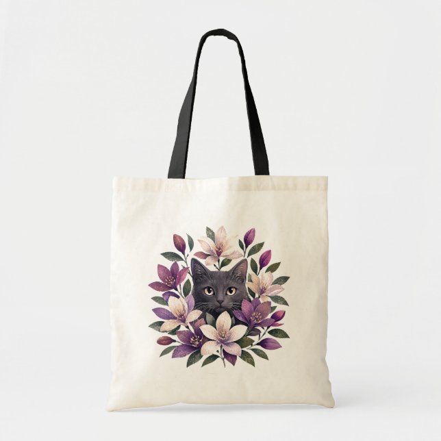 Bolso De Tela Gato con Flores (Frente)