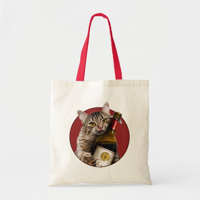 Bolso De Tela Gato con frasco de vino (Frente)