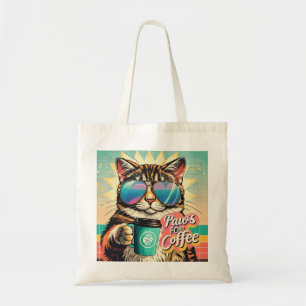 Bolso De Tela Gato con gafas de sol sobredimensionadas con café