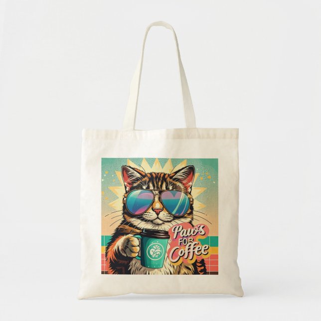 Bolso De Tela Gato con gafas de sol sobredimensionadas con café (Frente)