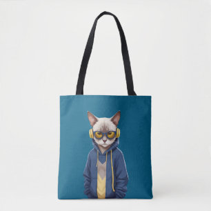 Bolso De Tela Gato con Hoodie Gracioso arte de caracter animal e