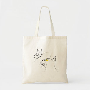 Bolso De Tela Gato Con Mariposa Resumen Lineal Mínimo