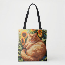 Bolso De Tela Gato con Naranja de grasa dormido con girasoles