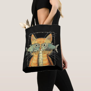 Bolso De Tela Gato con ojos de pez Gatito Parodia divertida de g