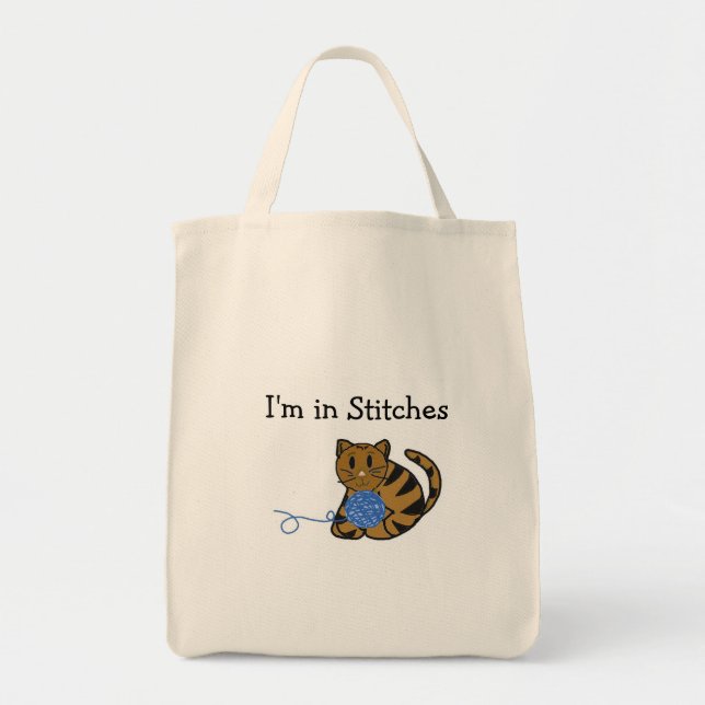 Bolso De Tela Gato con ovillo de hilo y diciendo (Frente)