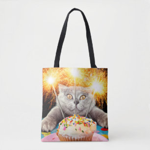 Bolso De Tela Gato Con Pastel De Esparkler