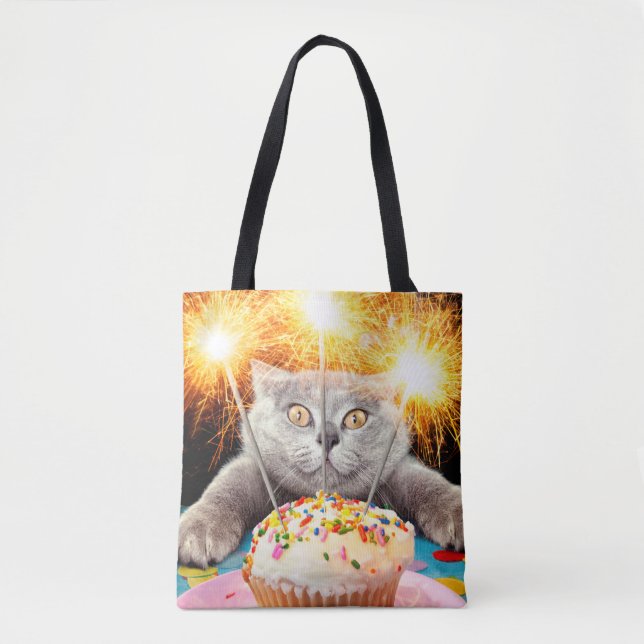 Bolso De Tela Gato Con Pastel De Esparkler (Anverso)