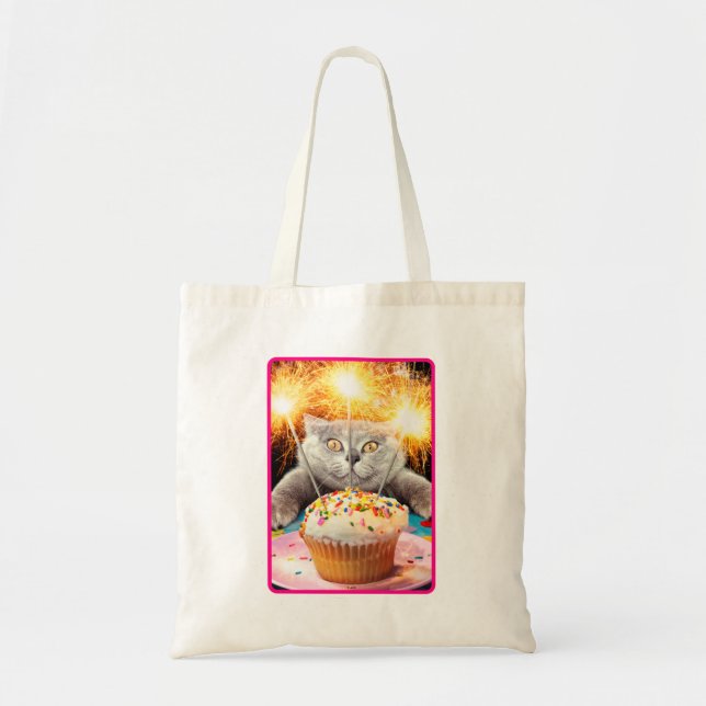 Bolso De Tela Gato Con Pastel De Sparkler (Frente)