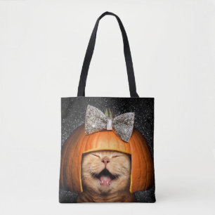 Bolso De Tela Gato Con Pelo De Calabaza