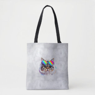 Bolso De Tela Gato con peluca y gafas de sol (Cuadro #3)