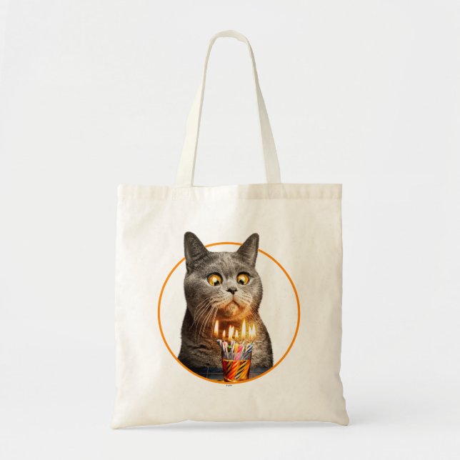 Bolso De Tela Gato con vidrio caliente de cumpleaños (Frente)